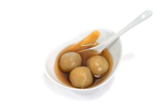 Vietnamese glutinous rice balls dessert on white background