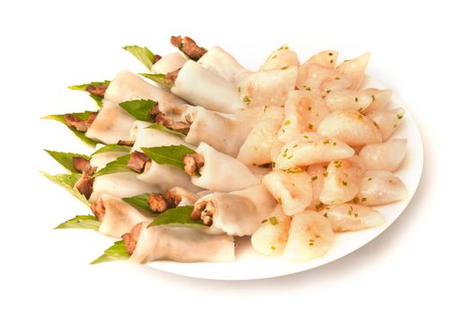 Shrimp and grilled pork in glutinous tapioca flour dumpling, banh bot loc, Vietnamese cuisine 