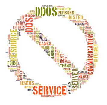 DDOS concept with no more sign tag cloud