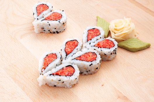 Sushi forming hearts and flower shapes