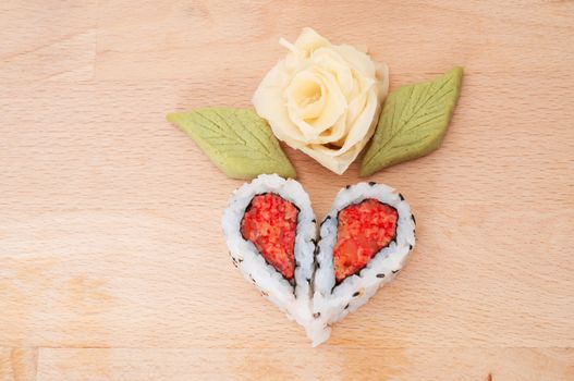 Sushi forming hearts and flower shapes