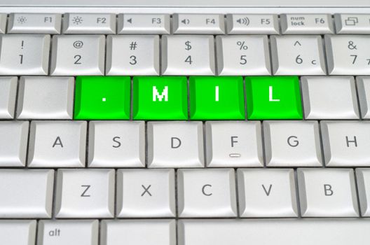 Internet top level domain .mil spelled on metallic keyboard