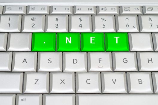 Internet top level domain .net spelled on metallic keyboard