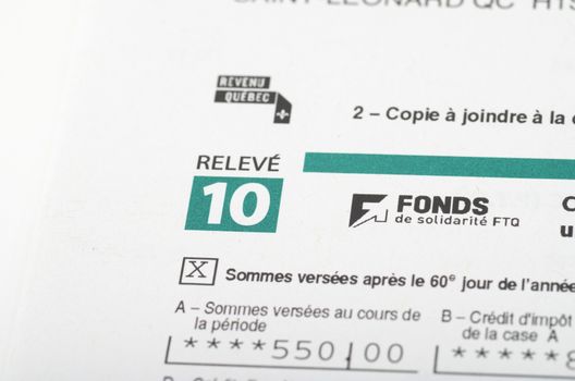 FTQ Releve 10 slip for income tax