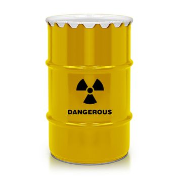 Golden plastic barrel with dangerous sign isolated on a white background. (with clipping work path)