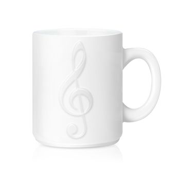 White ceramic mug with music sign, Isolated on a white. (with clipping work path)