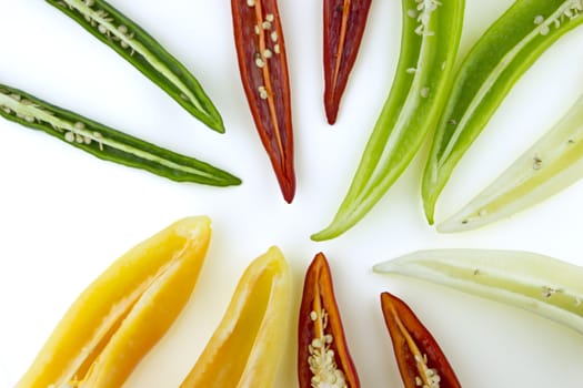 Colorful hot chili pepper on a white background