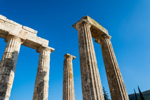 Close-up of Zeus temple pillars in the ancient Nemea, Greece