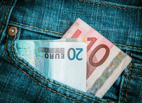 Retro Filtered Style Euro Money In Jeans POcket