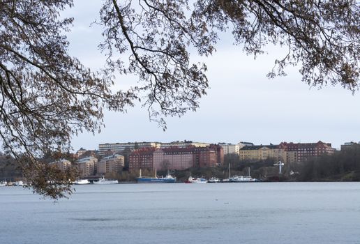 Stockholm view over Riddarfjarden, Stockholm, Sweden in March.