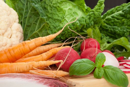 fresh organic vegetable carrots, radish, salad...