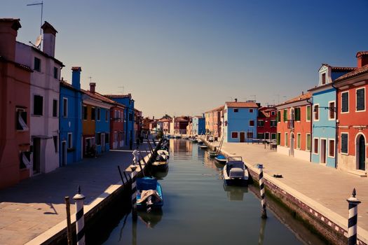 Surreal colorful houses on Burano island in Venice.