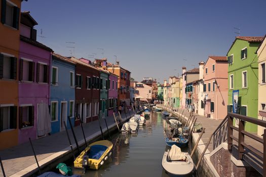 Cute architecture, colorful houses on Burano, Venecia, Italy. 