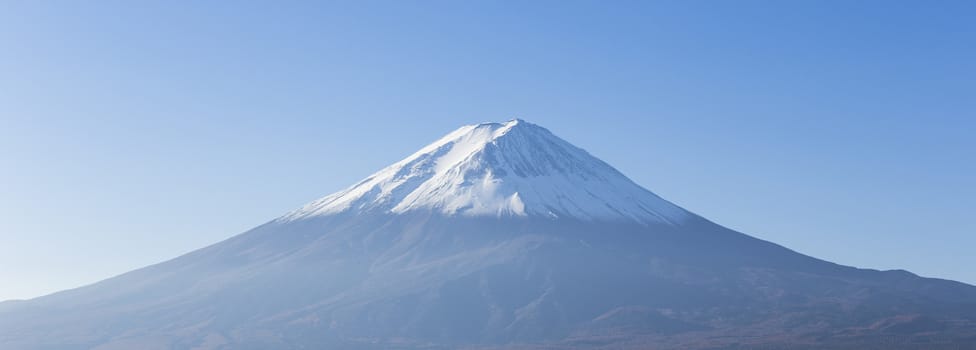 Panorama of Mt. Fuji view from Kawaguchi-ko lake. Yamanashi. Japan