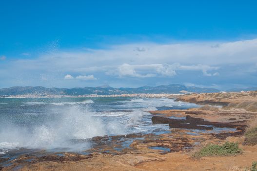 Palma bay landscape in the winter. Majorca, Balearic islands, Spain in February.