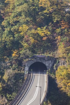 Tunnel road to Shirawaka-go. Japan