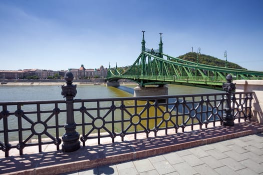 View of Liberty Bridge over Danube, Budapest, Hungary