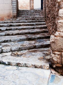 Stone steps in Old Town, Palma de Mallorca, Majorca, Balearic islands, Spain.