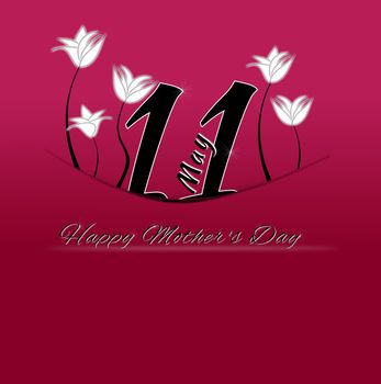 Happy Mother's Day on May 11th. 11 may tucked with pocket on a red background with white flowers