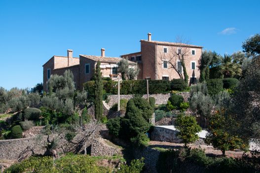 Fincas and stone walls in Soller valley, Mallorca, Balearic islands, Spain.