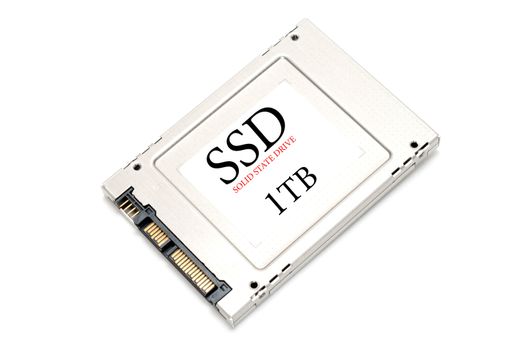 One Terrabyte SSD Drive on white background