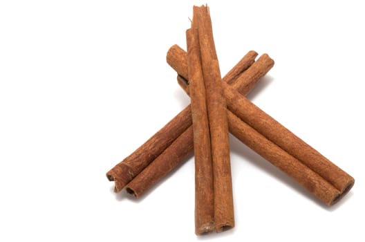 THree Cinnamon sticks on white background