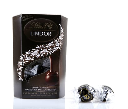 AYTOS, BULGARIA - APRIL 02, 2014: Milk Chocolate LINDOR truffle. Lindt & Spr��ngli is recognized as a leader in the market for premium quality chocolate.