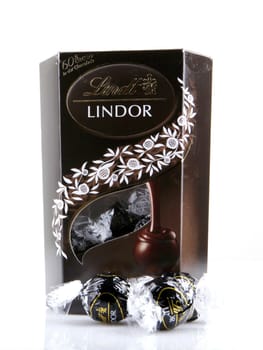 AYTOS, BULGARIA - APRIL 02, 2014: Milk Chocolate LINDOR truffle. Lindt & Spr��ngli is recognized as a leader in the market for premium quality chocolate.