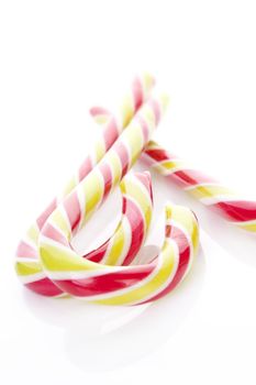 Candy canes isolated on white background. Traditional north american christmas candy. 