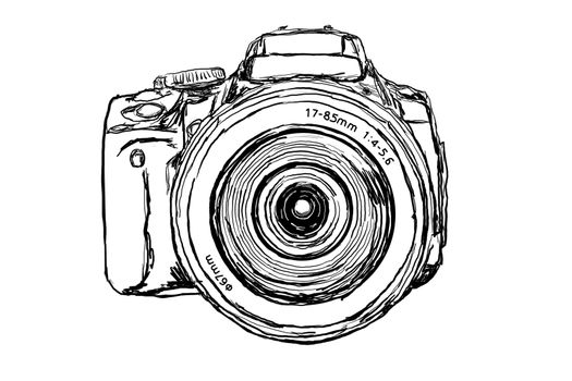 Digital Single Lens Reflex Camera on white background. 