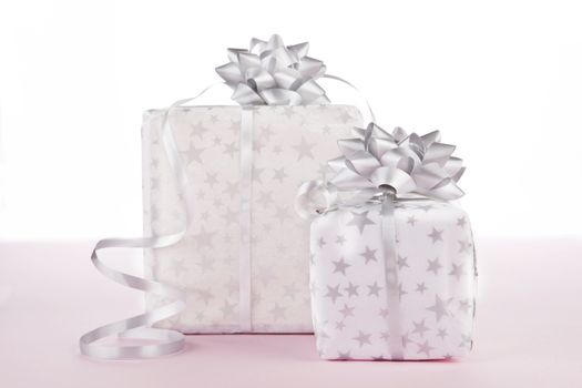 Beautifully wrapped christmas gifts. Christmas background.