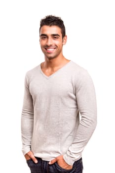 Smiling guy posing over white background