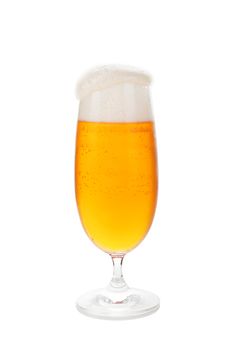 Full beer glass with foam isolated on white background. 