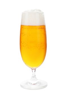 Draught beer in beer glass with froth isolated with clipping path. 