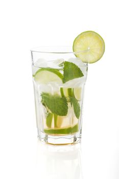 Virgin mojito isolated on white background. Non alcohol cocktail. 
