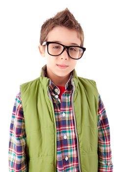 Smiling little boy posing over white background