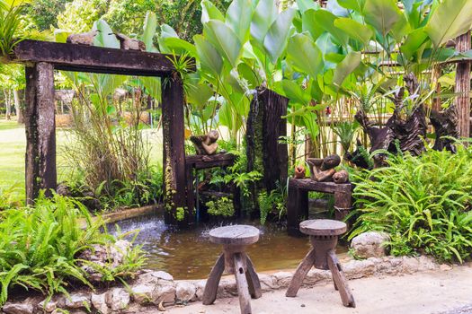 small pond and garden