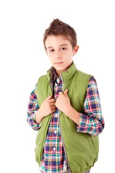 Smiling little boy posing over white background