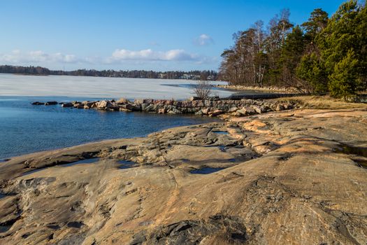 Blue sky over the ocean shore