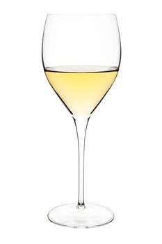 Wine glass with white wine isolated on white background with clipping path.