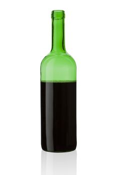 Green wine bottle isolated on white background with clipping path.