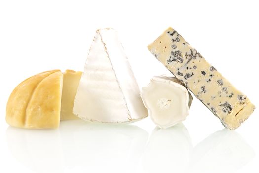 Various cheese sorts isolated on white background. Cheese variation.