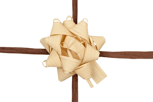 Ecology concept. Brown string and ribbon on white background.