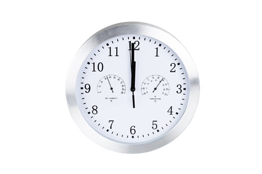 Silver round clock isolated on white background with clipping path.