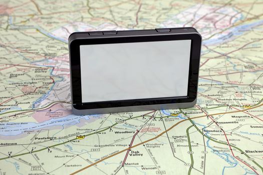 GPS navigation on green seamless united states country map.