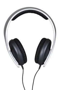 Professional silver headphones isolated with clipping path on white background.