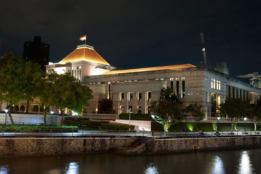 Night view of the Parliament building in Singapore