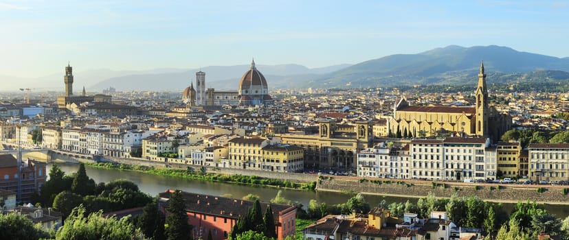 Aerial panoramic view of Florence at sunset, Italy