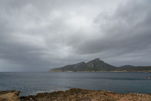 The big storm on October 29 2013, approaching from the south with a view towards Dragonera at Sant Elm, Majorca.