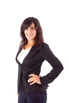 Beautiful business woman posing over white background